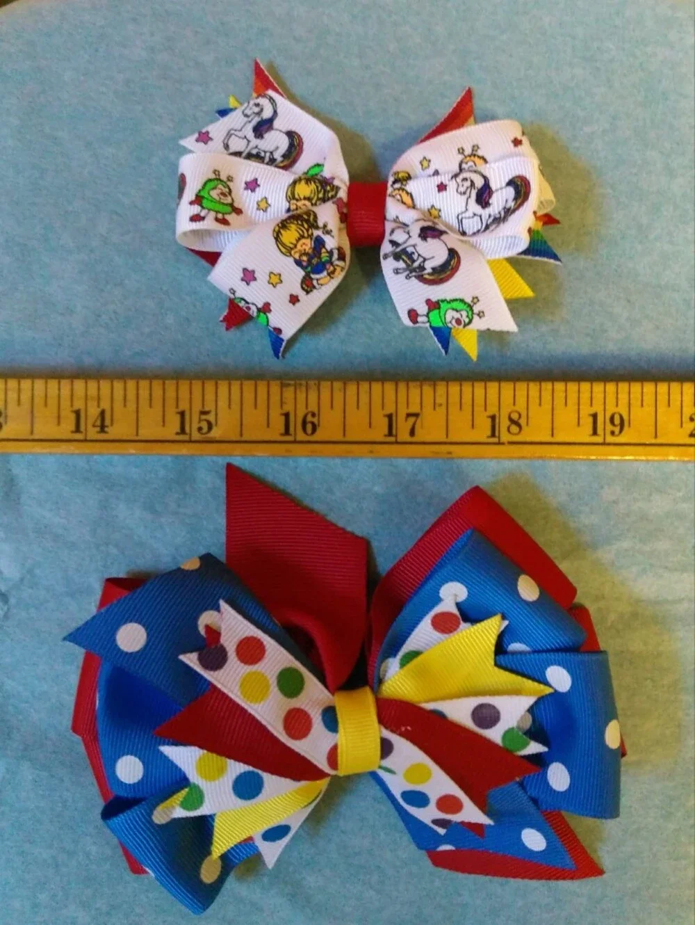 Handmade Boutique Rainbow Brite-inspired Stacked Hair Bows 🌈